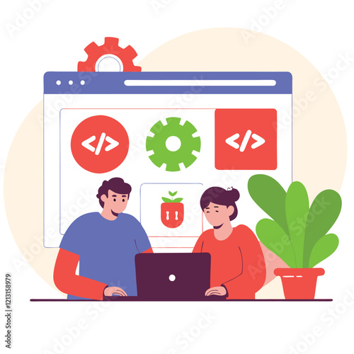 Modern Web Development: Flat Design Illustration of Coding and Digital Innovation ui ux c# app css  