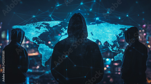 Hacker are planning to hack and attack networks and cyber security systems.team people innovation connection of line from nail node to node on map background , networking concept	