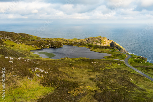 Slieve League, Irelands highest sea cliffs, located in south west Donegal along this magnificent costal driving route. Popular stop at Wild Atlantic Way route, Co Donegal, Ireland photo