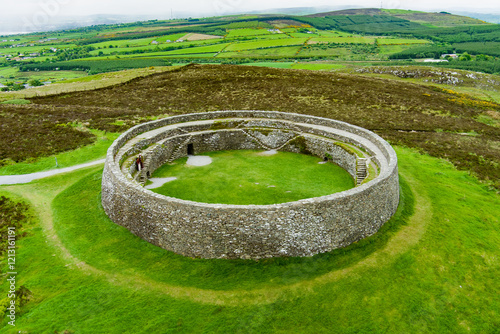 Grianan of Aileach, ancient drystone ring fort, part of prehistoric structures complex, located on top of Greenan Mountain in Inishowen, Co. Donegal, Ireland. photo