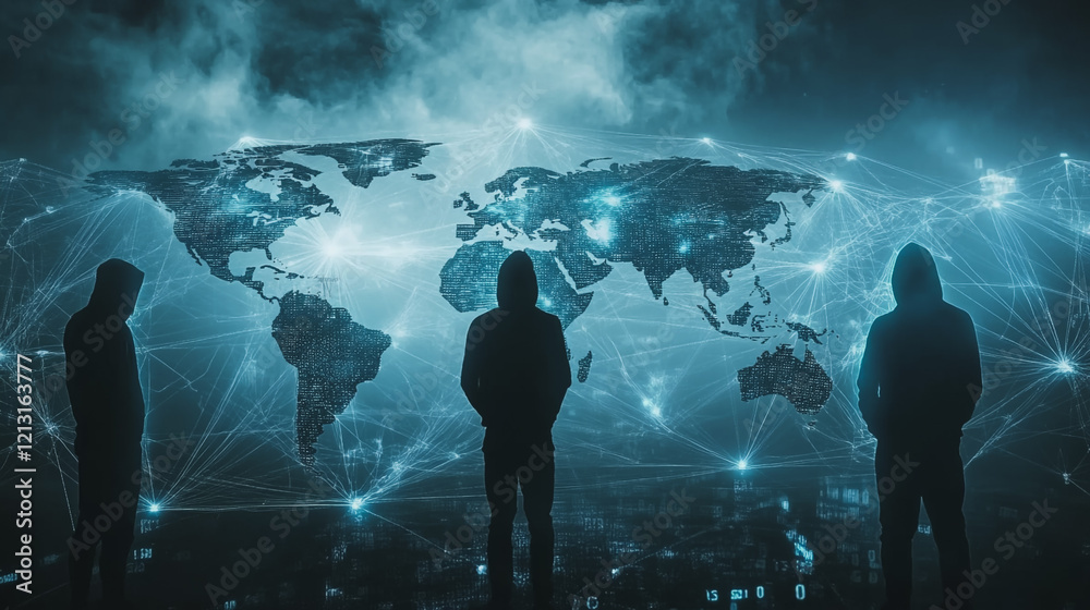 Hacker are planning to hack and attack networks and cyber security systems.team people innovation connection of line from nail node to node on map background , networking concept Hacker are planning to hack and attack networks and cyber security systems.team people innovation connection of line from nail node to node on map background , networking concept