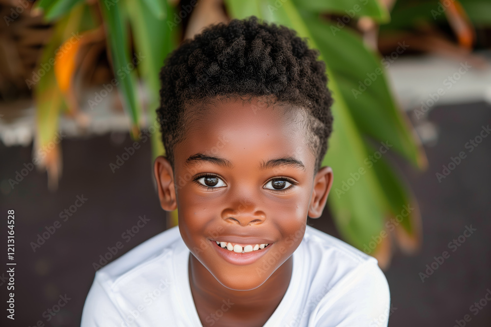 Happy African Boy with Freckles Smiling Outdoors Happy African Boy with Freckles Smiling Outdoors