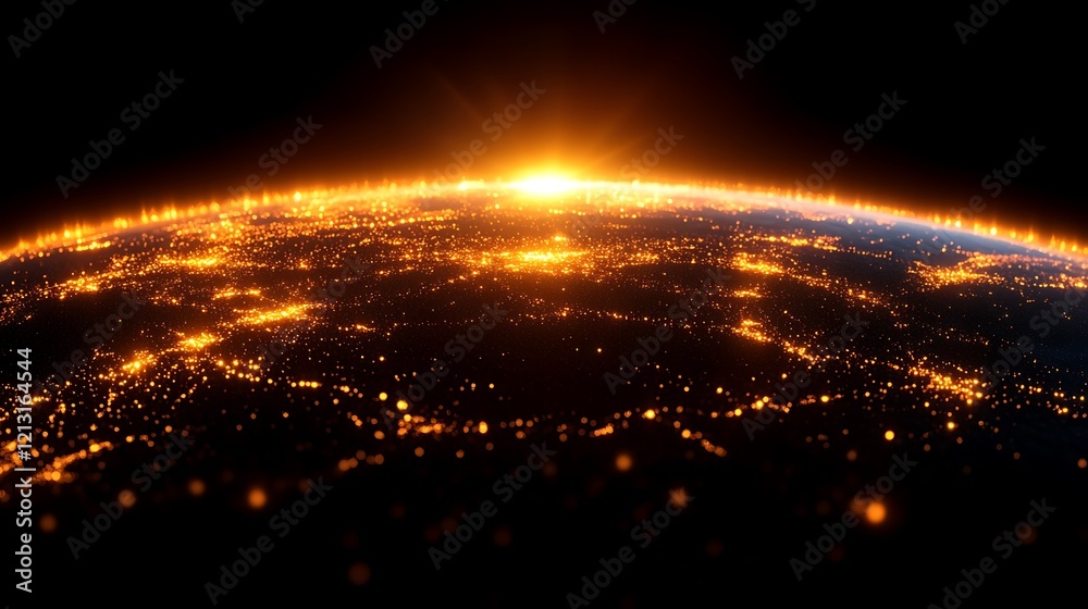 Fototapeta premium A futuristic grid of glowing lines converging towards a central point.