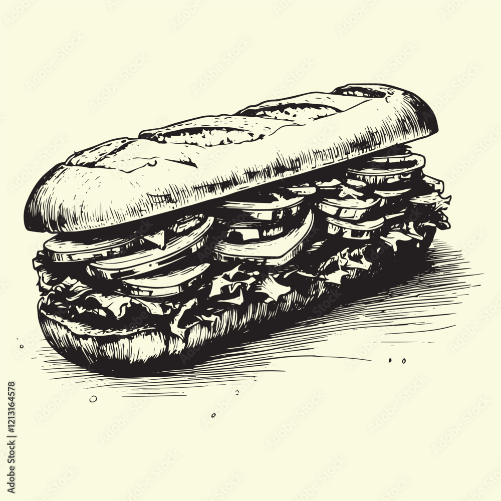 Obraz premium Sub sandwich hand drawn vector illustration