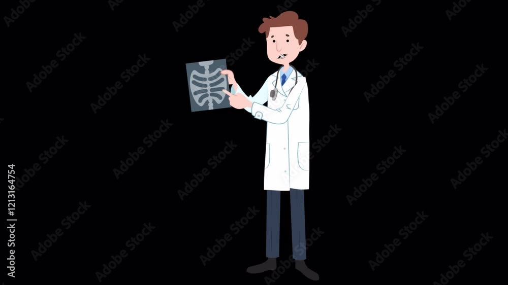 Doctor Examines X-Ray Patient Lung Image On Alpha Channel 2D Cartoon Animation Doctor Examines X-Ray Patient Lung Image On Alpha Channel 2D Cartoon Animation