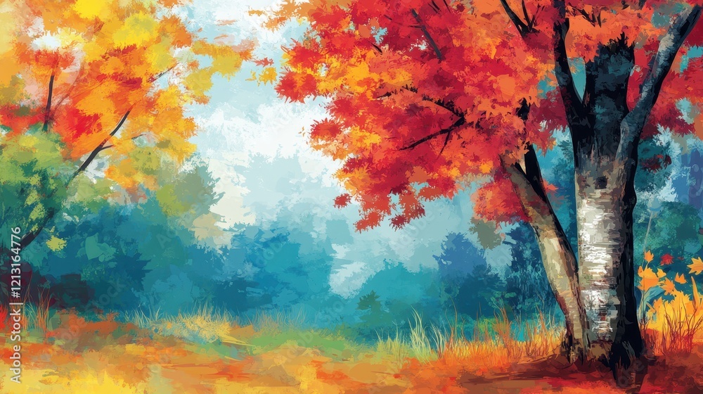 Obraz premium Autumnal Landscape Featuring Vibrant Trees and Colors