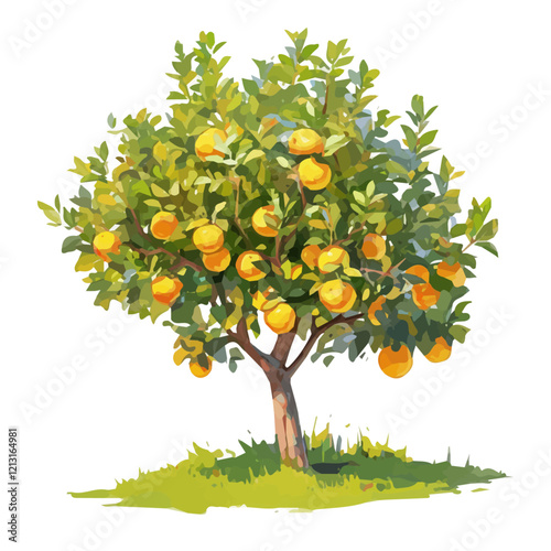 Citrus Tree with Fruit – Refreshing Watercolor Vector Illustration, Vibrant Citrus Plant Design, Nature-Inspired Artwork, Fresh Citrus Tree with Ripe Fruits Vector.  
