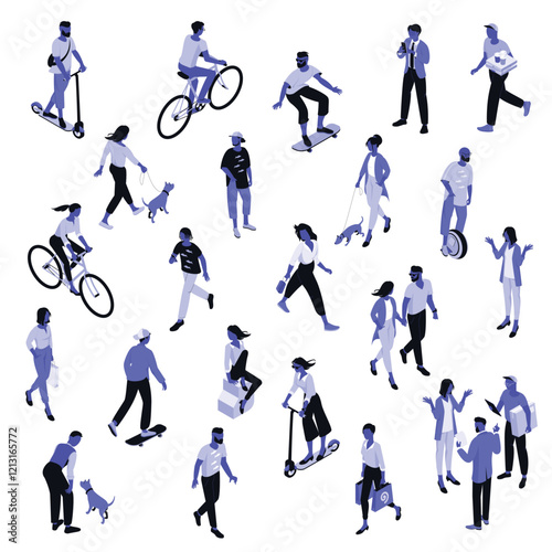 Isometric urban street style people