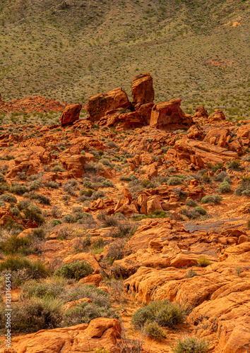 Red rock formations at Nevada’s famous state park the Valley of Fire