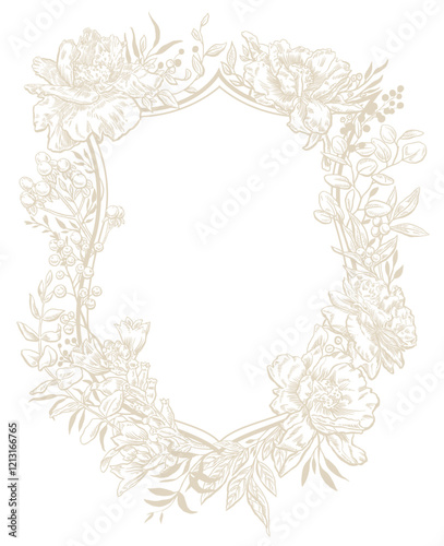 Wedding crest, floral graphics, peony flower, family frame