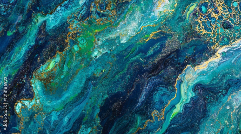 Naklejka premium Vibrant abstract ocean-inspired swirls with gold accents