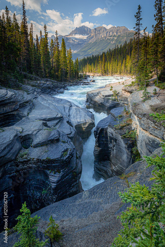Mistaya Canyon in a beautiful Summers day. It is a beautiful place to visit along Canada’s famous Icefield Parkway.