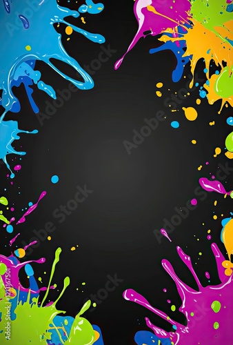 A black, blank page, only the outer frame of the border is a colorful neon ink splatter art style