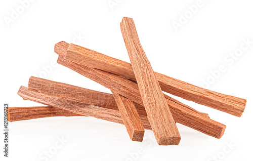 Pile of sandalwood sticks isolated on a white background. Chandan. Incense. photo