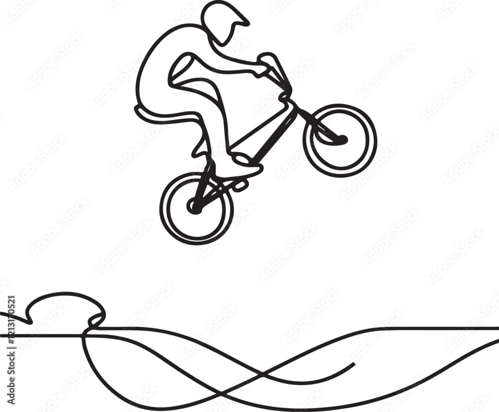 Fototapeta premium BMX Aerial Stunt Line Art | Dynamic Vector Illustration of Biker on Bike