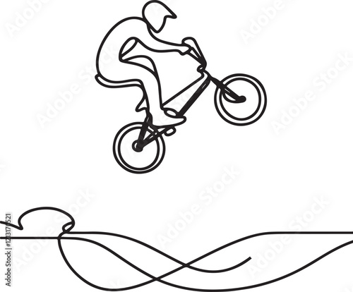 BMX Aerial Stunt Line Art | Dynamic Vector Illustration of Biker on Bike