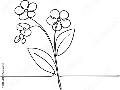 Charming Forget-Me-Not Flower Vector Art – Line Drawing on White Background