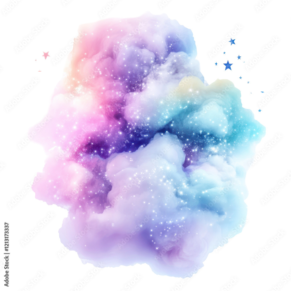 Fototapeta premium Celestial Dreamscape: A whimsical explosion of vibrant, iridescent colors paints a magical dreamscape of swirling clouds and twinkling stars, evoking a sense of wonder and ethereal beauty.