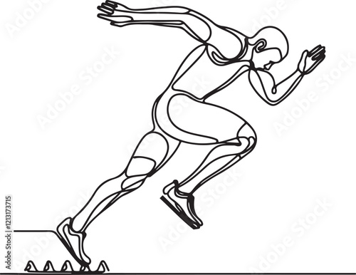 High-Speed Sprinter Line Drawing Starting Blocks Vector