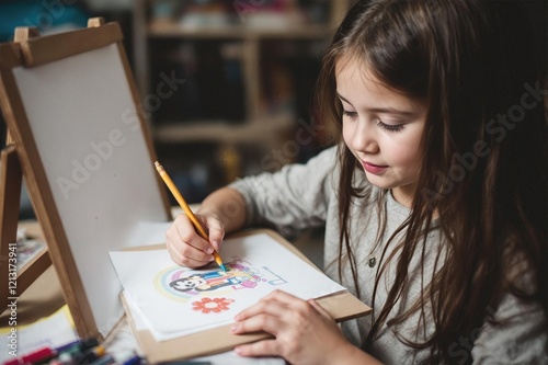 Girl concentrating on drawing photo