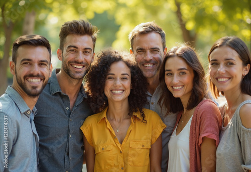 Vielfältige Gruppe glücklicher Freunde im Freien