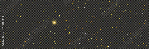Gold glittering dust with stars on transparent backdrop