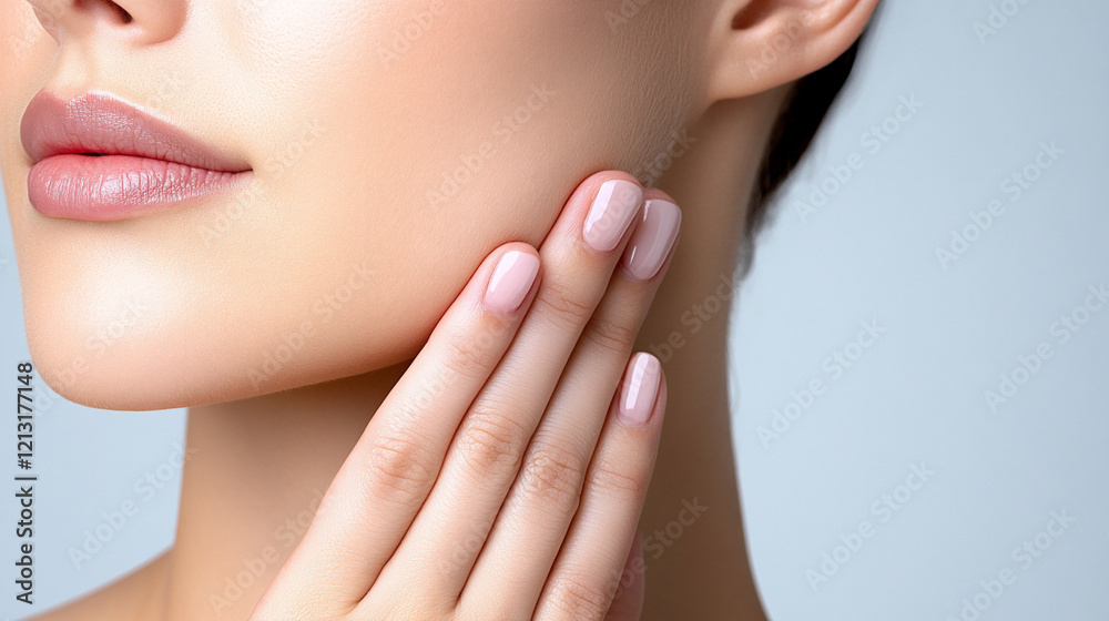Person Gently Touching Their Cheek, Highlighting Delicate Skin Care Routine and Natural Beauty, Indoors With Soft Lighting Person Gently Touching Their Cheek, Highlighting Delicate Skin Care Routine and Natural Beauty, Indoors With Soft Lighting