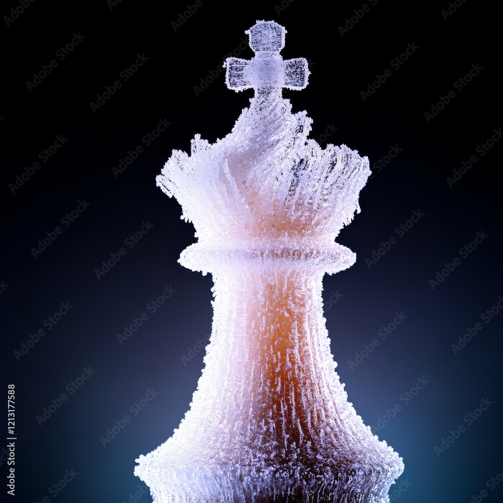 Frozen chess piece queen. The concept of the cold, struggles, and defeats. Frozen chess piece queen. The concept of the cold, struggles, and defeats.