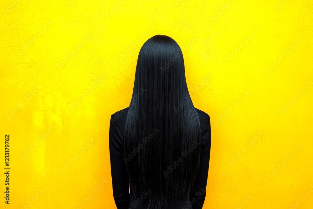Fototapeta premium Commercial ad creative. Long coiffure - highlighted hair. Attractive happy black girl - for ads, advertisement and online marketing use. Long hair advertising. Afro-american beauty portraits.