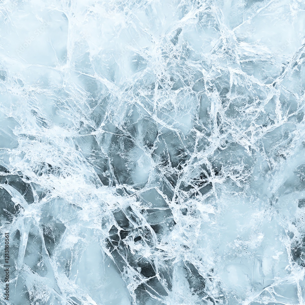 Fototapeta premium Abstract icy texture. Cracked, frozen, glacial blue background. Winter wonderland.