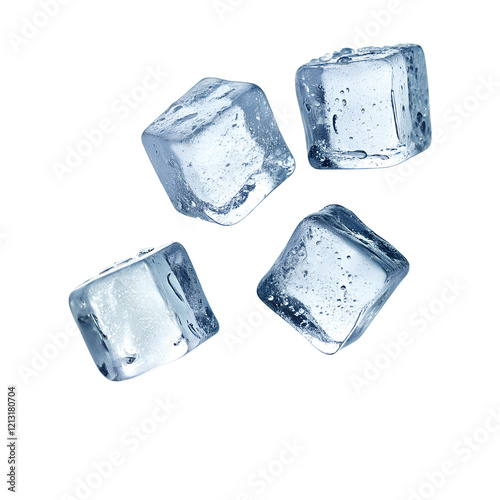 Four Flying Ice Cubes Isolated on White 