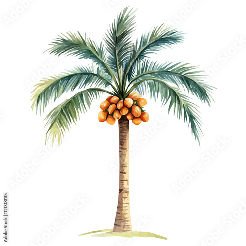 Date Palm Tree with Fruit | Elegant Watercolor Botanical Design.  
