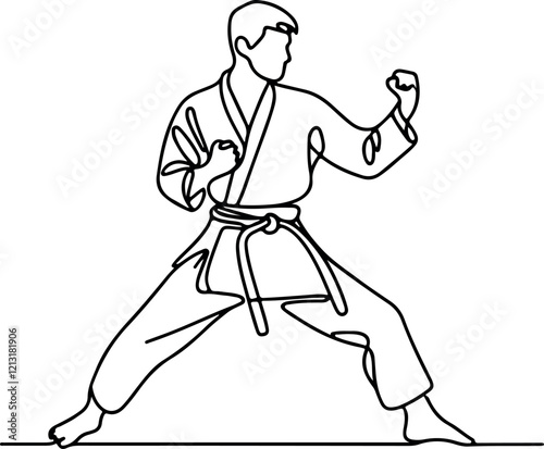 Karate Sparring Stance Line Drawing. Fists Up in Vector Style photo