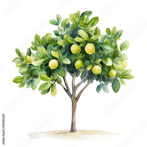 Desert Lime Tree with Fruit | Vibrant Watercolor Botanical Artwork.  
