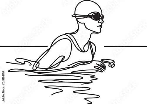 Captivating Vector Art of Triathlete Swimming – Line Drawing Style
