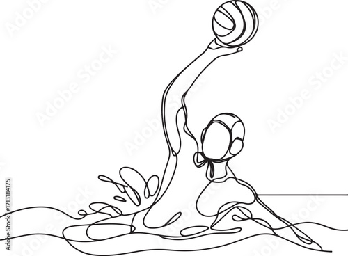 Line Drawing of Water Polo Athlete in Action – Aiming for the Goal