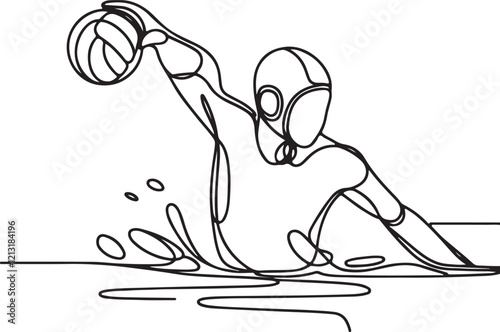 Line Drawing of Water Polo Athlete in Action – Aiming for the Goal