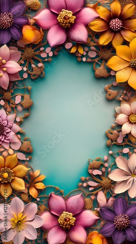  Colorful mandala frame with floral patterns and decorations. Spiritual growth concept. Copy space. Generative AI photo