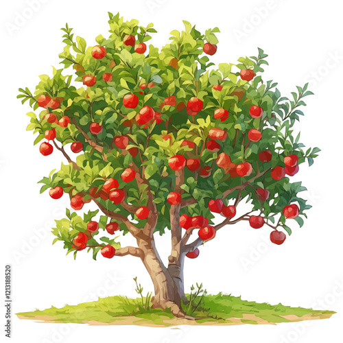 Emu Apple Tree with Fruit – Stunning Watercolor Vector Illustration, Unique Australian Tree Design, Nature-Inspired Artwork, Fresh Emu Apple Tree with Fruit Vector.  

