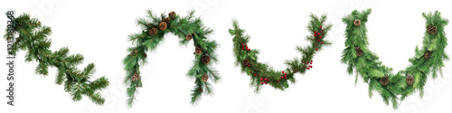 Garland – A decorative string of greenery such as pine often draped along mantels staircases or doorways during the holiday season. Isolated on Clear White Background Highly Detailed