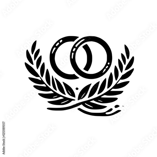 Intertwined Rings and Laurel Wreath: A Symbol of Wedding Unity and Everlasting Love