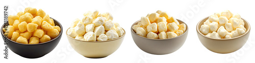 Cheese Curds in a Bowl – Fresh squeaky cheese curds in a bowl perfect for snacking or adding to poutine. Isolated on Clear White Background Highly Detailed 