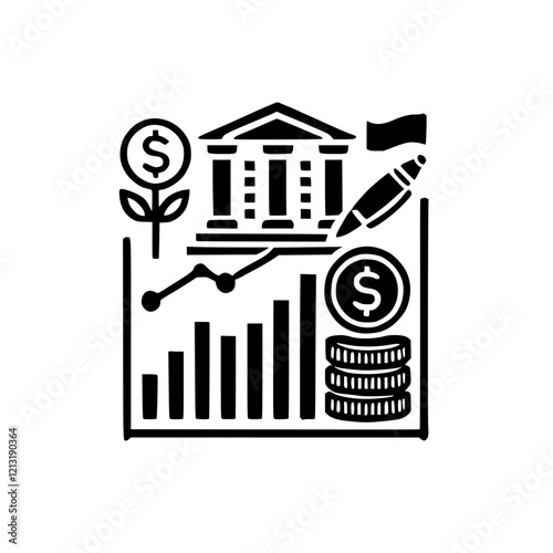 Financial Growth: Banking, Investment, and Market Success.  Visual representation of economic progress and wealth increase through smart financial strategies.
