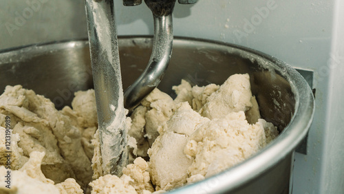 Cuadro en lienzo The process of kneading dough in an industrial spiral dough mixer