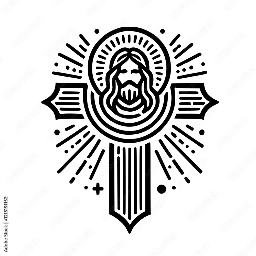 Obraz premium Modern Minimalist Jesus Cross: A Sacred Geometric Design. This artwork is a symbolic representation of Christian faith, spirituality, and hope, ideal for religious settings or personal devotion.