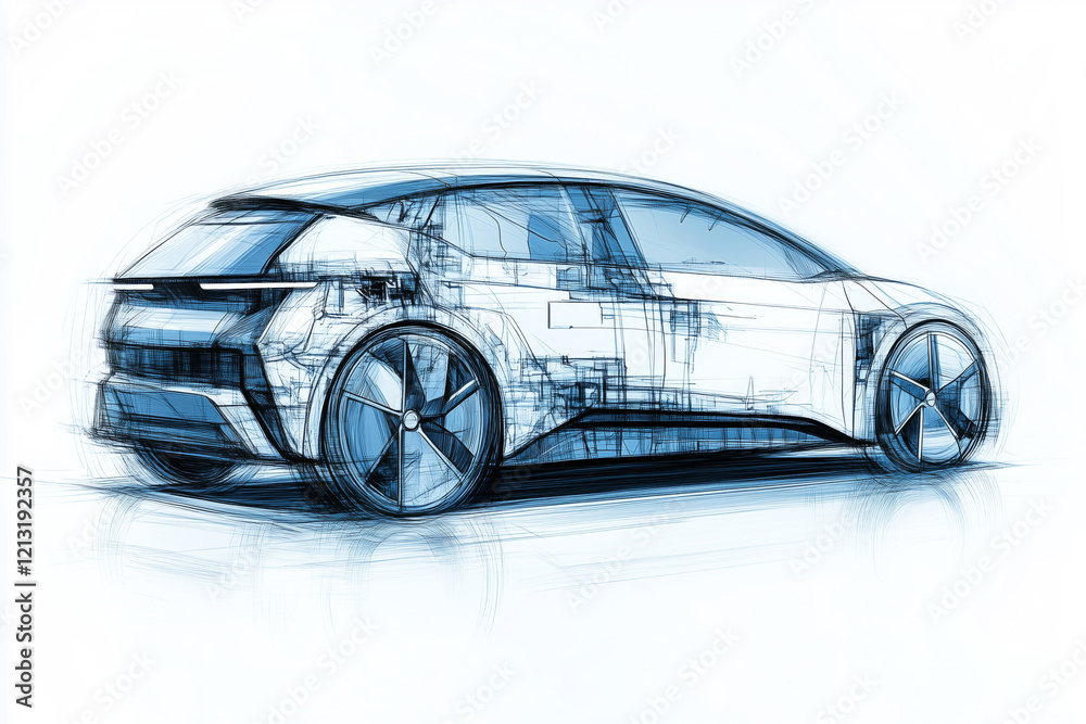 Fototapeta premium Innovative electric car design sketch showcases modern minimalist aesthetics