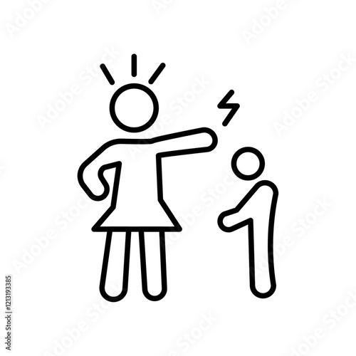 Parents scolding child icon black and white vector sign