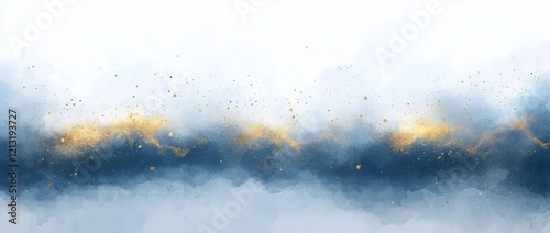 A contemporary design with white and blue watercolor fluid painting, complemented by dusty pastel and golden marble elements photo