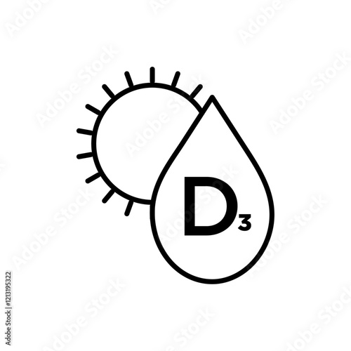 Vitamin D3 icon black and white vector sign