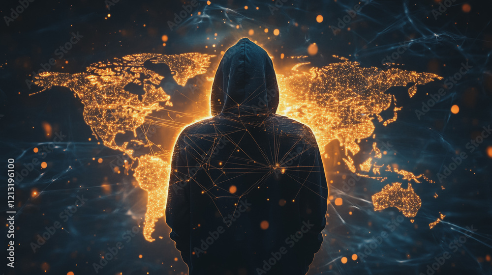 Fototapeta premium Hacker are planning to hack and attack networks and cyber security systems.team people innovation connection of line from nail node to node on map background , networking concept